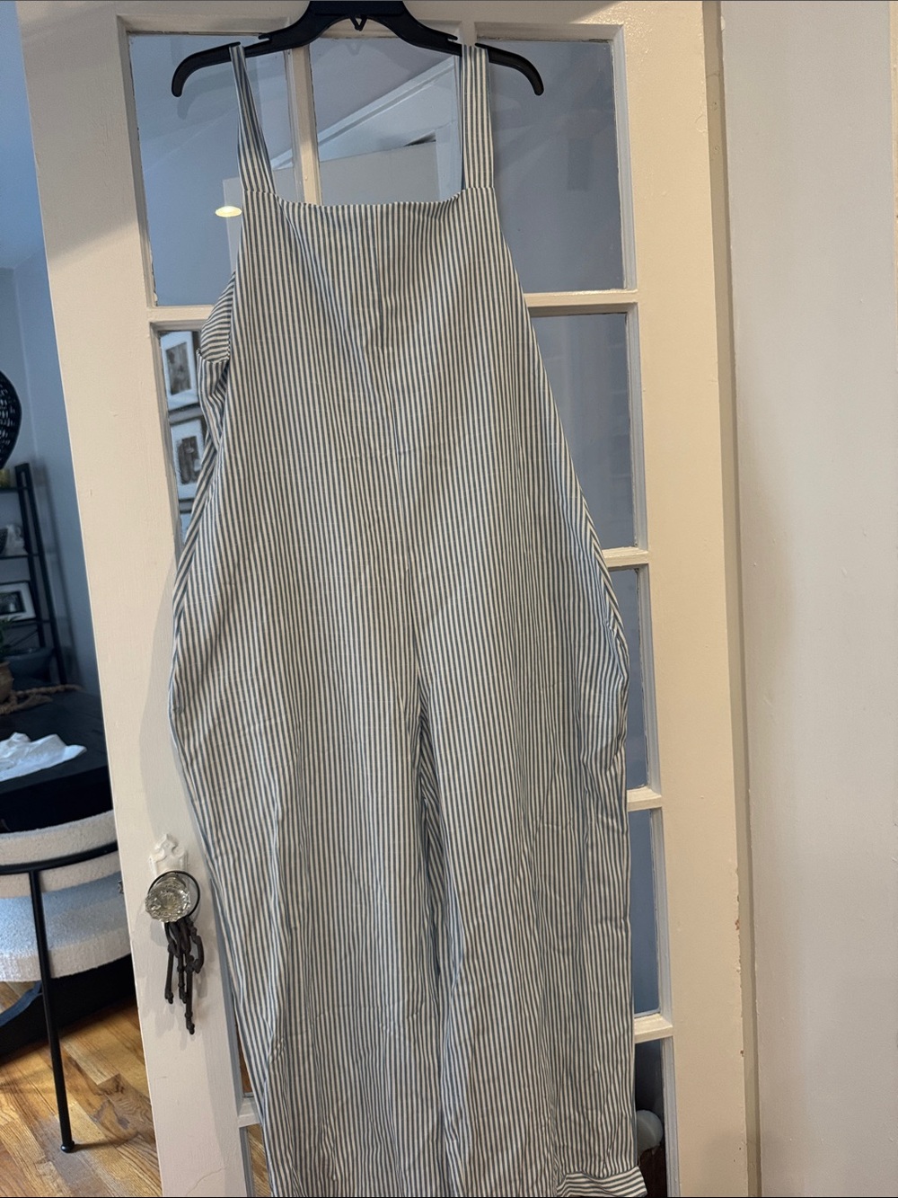 Striped Wide-Leg Square neck Romper  Jumpsuit - Blue/White